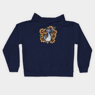 Blue Cat Feline Amongst Flowers Kids Hoodie